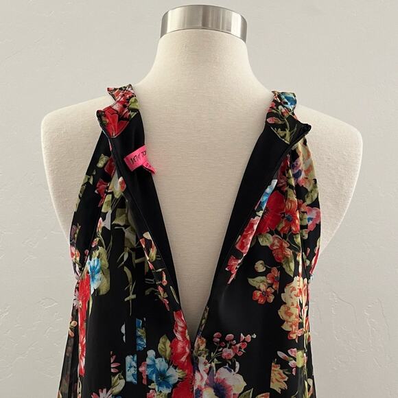 Betsey Johnson Floral Chiffon Halter Swing Dress Flowy Colorful Black Size 2 - Picture 10 of 11